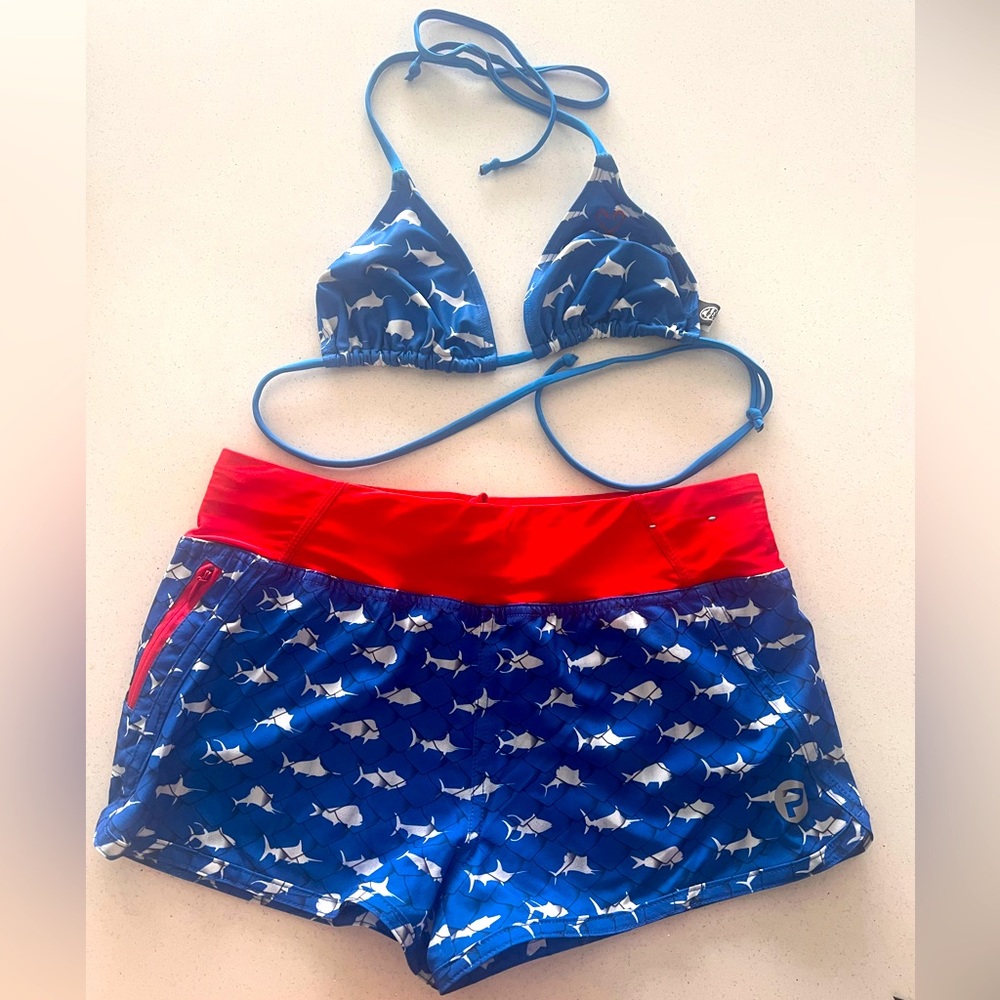 Pelagic Fishing Bali Shorts and Key West Triangle Bikini Top Size Small